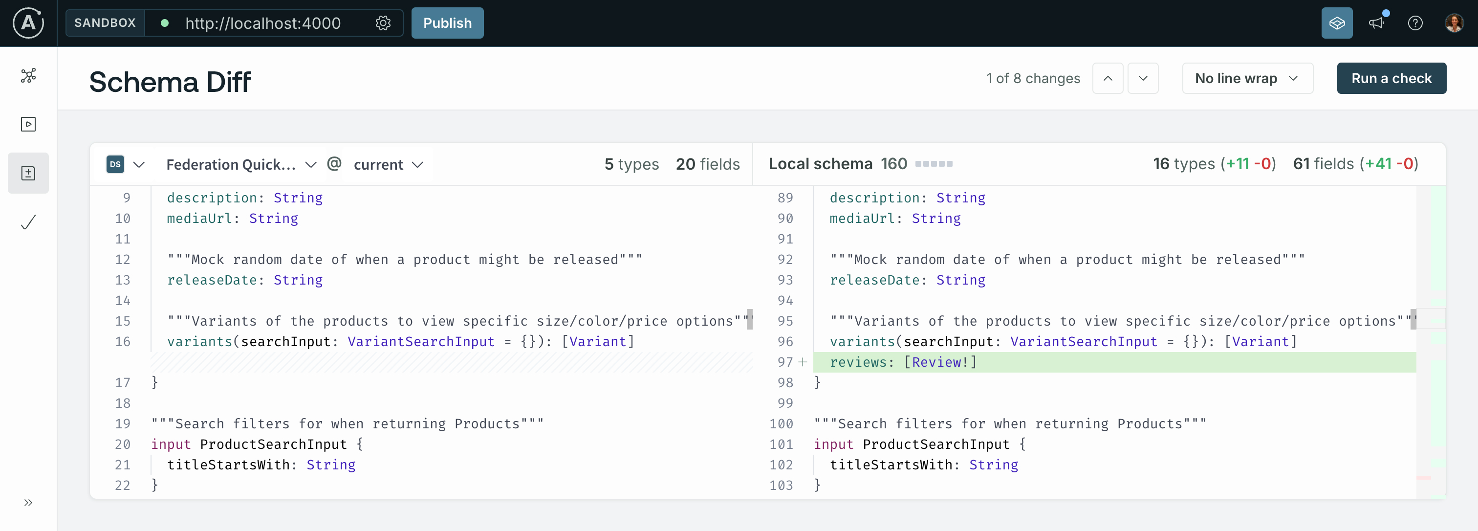 Schema diff in Sandbox